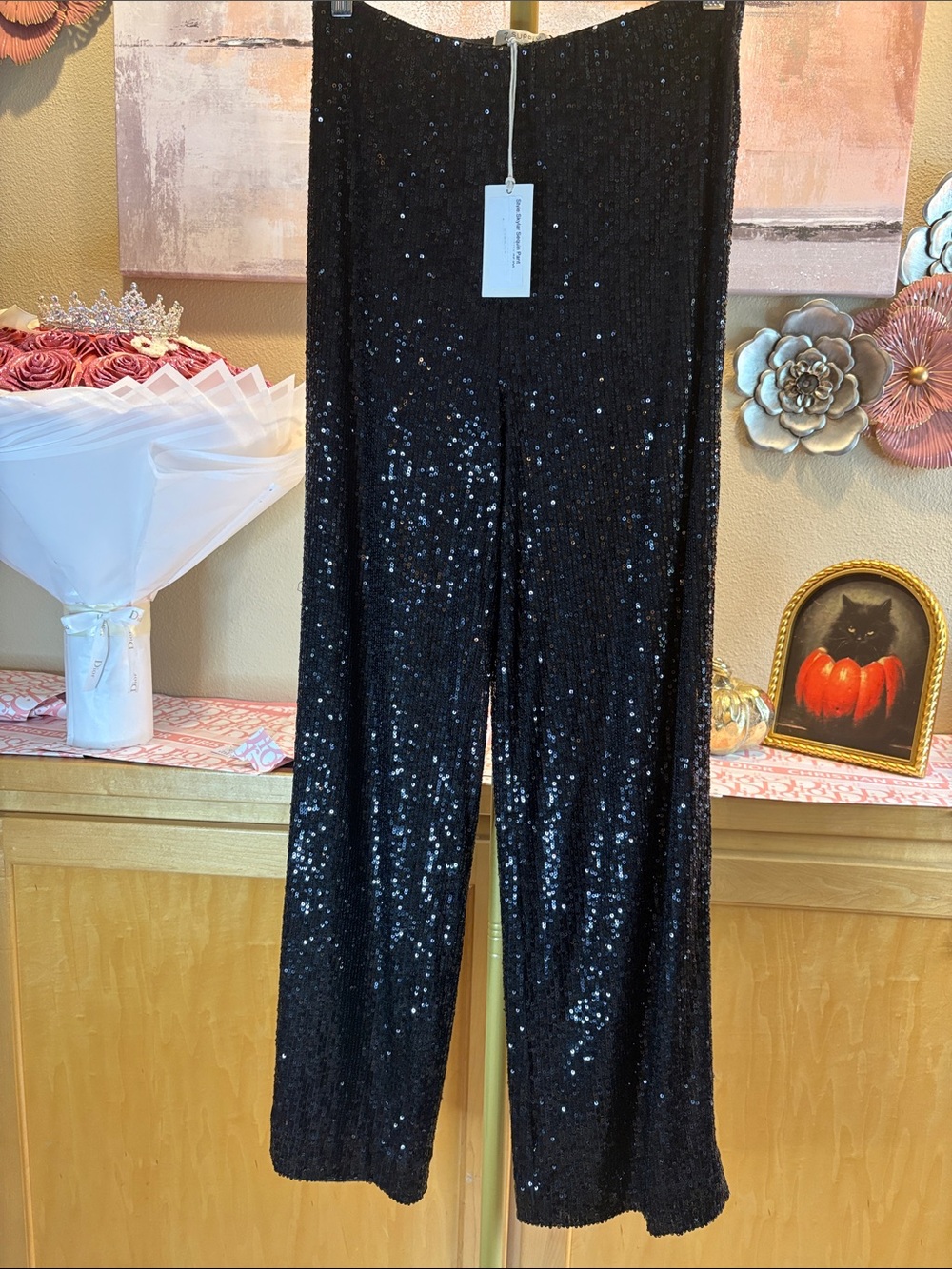 Z Supply Black Sequin Wide-Leg Pants